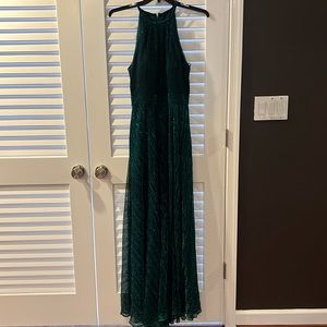 Betsy & Adam Metallic Green Halter Gown, Size 12